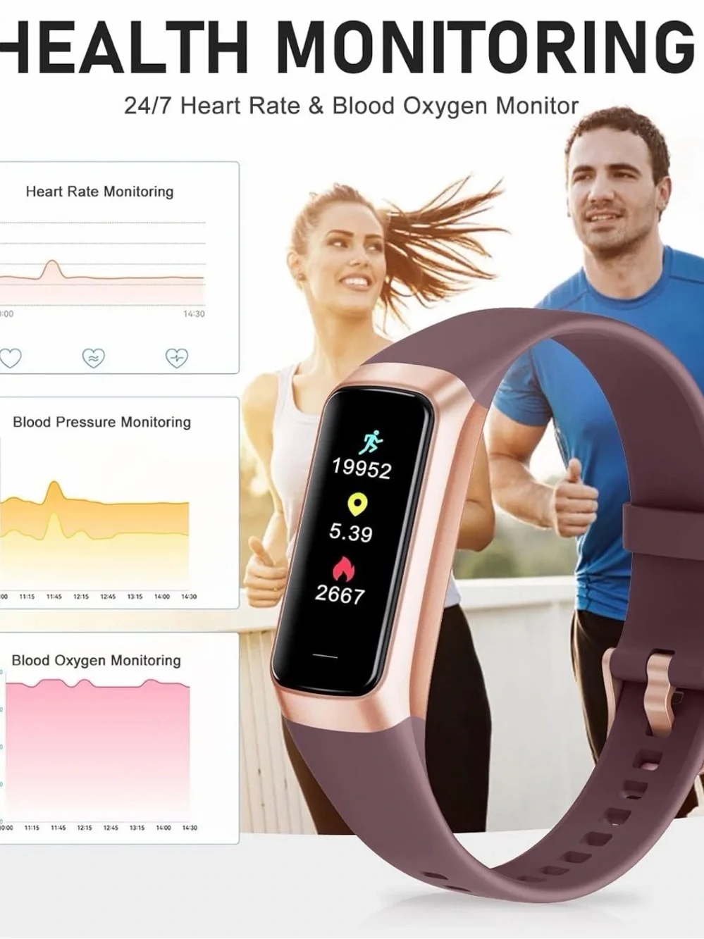 Rose Gold Smart Fitness Band with Mauve Band